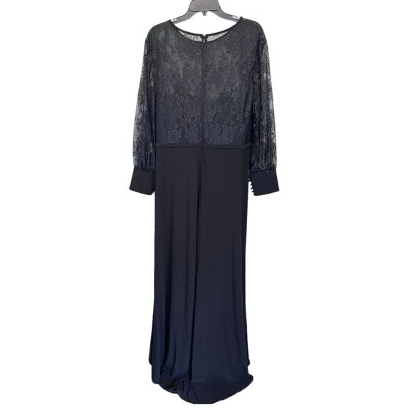 NWOT Mac Duggal | 67143F Black Lace Bodice Long Sleeve Plus Size Gown 14W - Picture 10 of 13